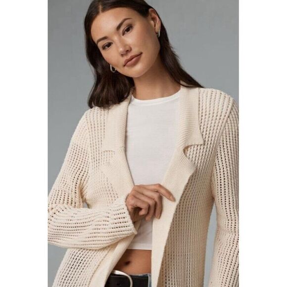 NWT ANTHROPOLOGIE PILCRO Sz MP LONG SLEEVE OPEN STITCH DUSTER SWEATER - Picture 2 of 3